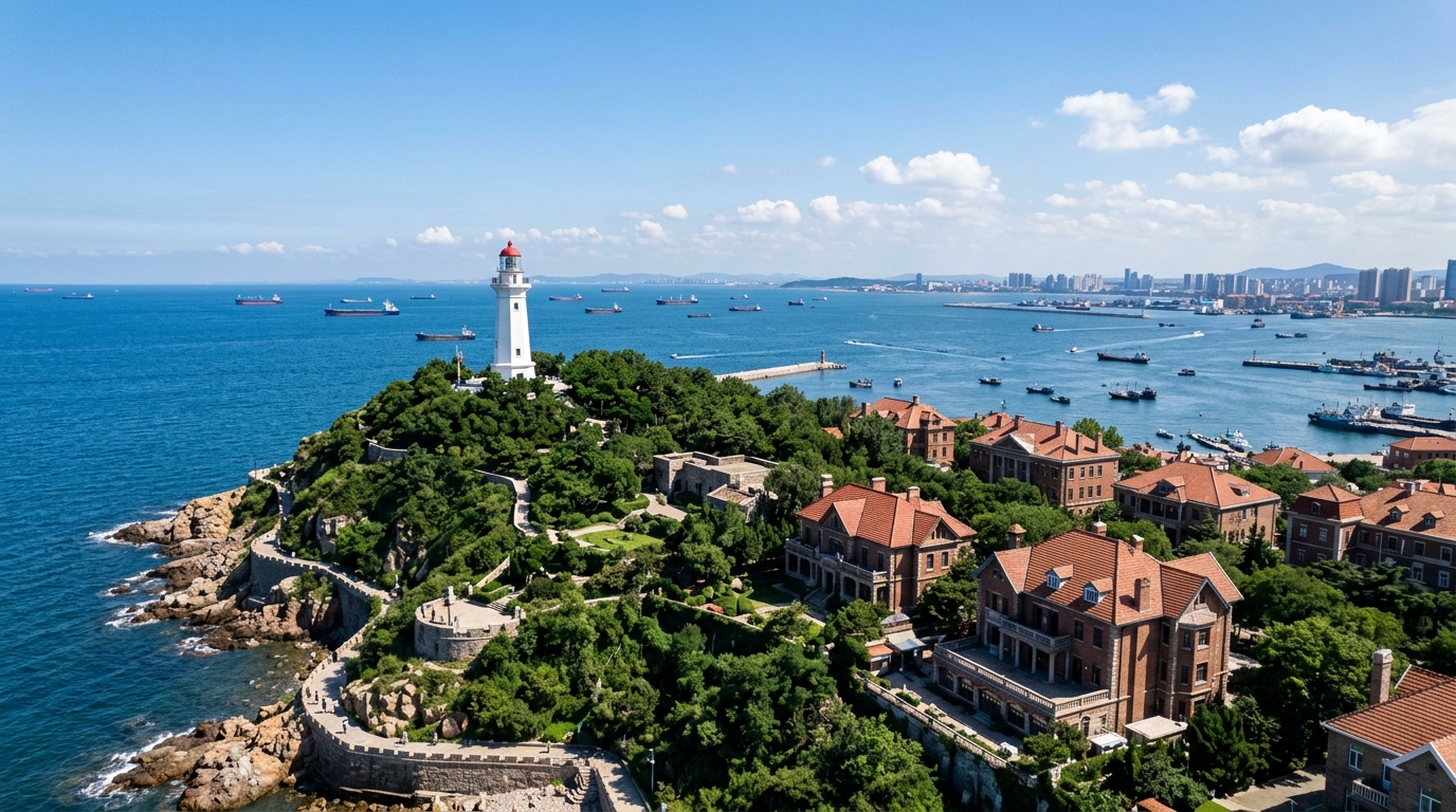 烟台山灯塔与海景